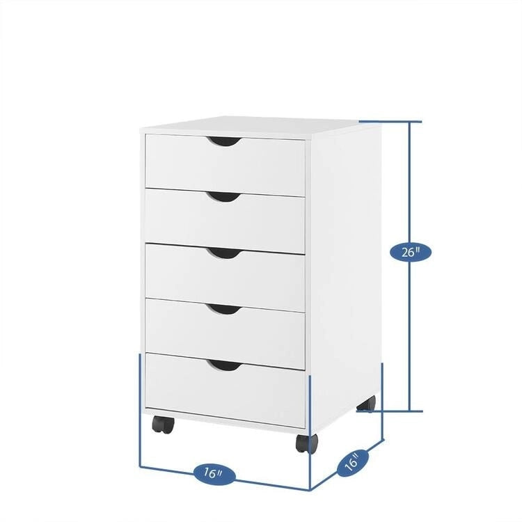 Espresso / White 5-Drawer Wooden File Cabinet with Wheels – 1 Person