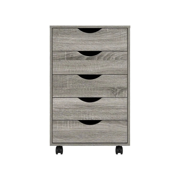 Espresso / White 5-Drawer Wooden File Cabinet with Wheels – 1 Person