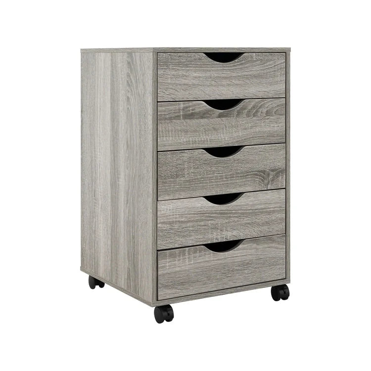 Espresso / White 5-Drawer Wooden File Cabinet with Wheels – 1 Person