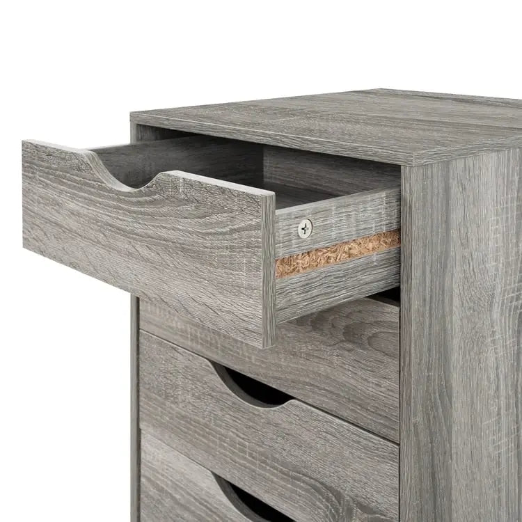 Espresso / White 5-Drawer Wooden File Cabinet with Wheels – 1 Person