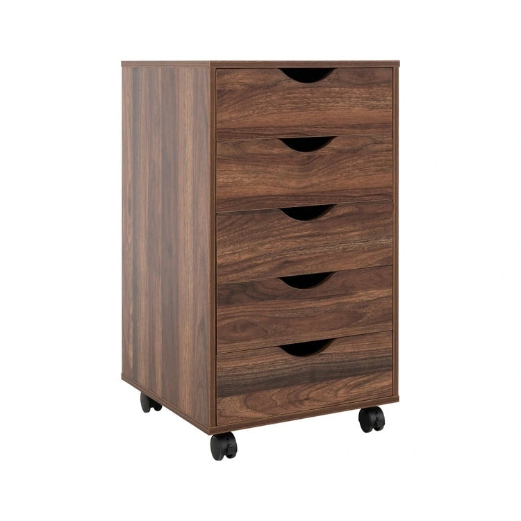 Espresso / White 5-Drawer Wooden File Cabinet with Wheels – 1 Person