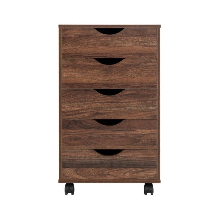 Espresso / White 5-Drawer Wooden File Cabinet with Wheels – 1 Person
