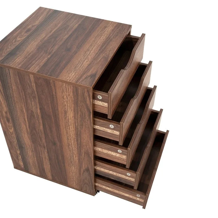 Espresso / White 5-Drawer Wooden File Cabinet with Wheels – 1 Person