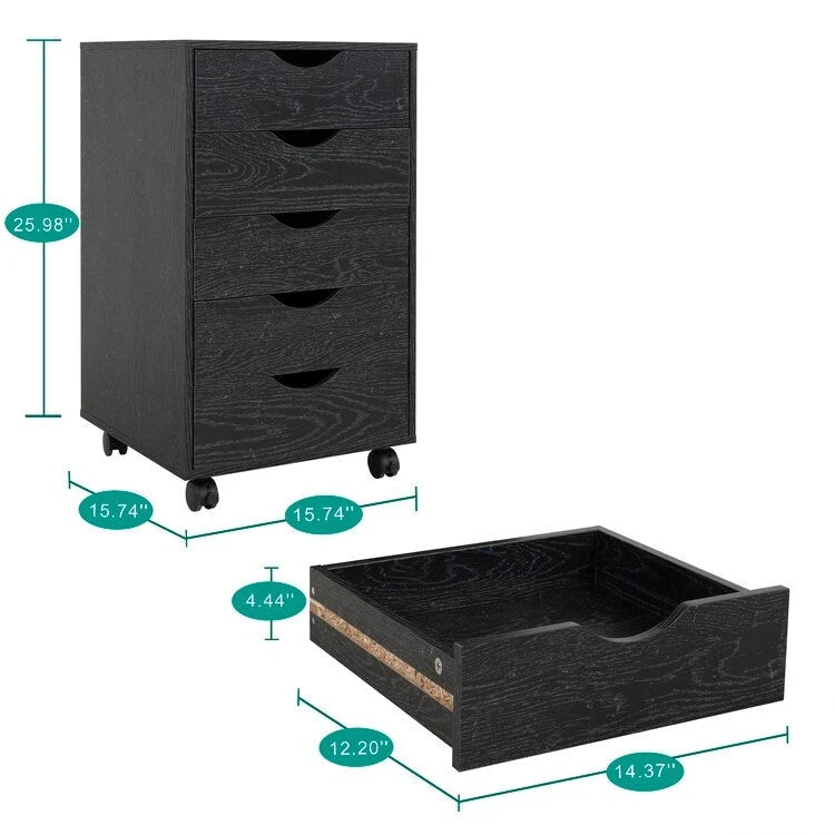 Espresso / White 5-Drawer Wooden File Cabinet with Wheels – 1 Person