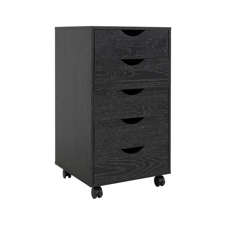 Espresso / White 5-Drawer Wooden File Cabinet with Wheels – 1 Person
