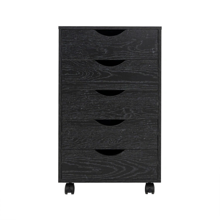 Espresso / White 5-Drawer Wooden File Cabinet with Wheels – 1 Person