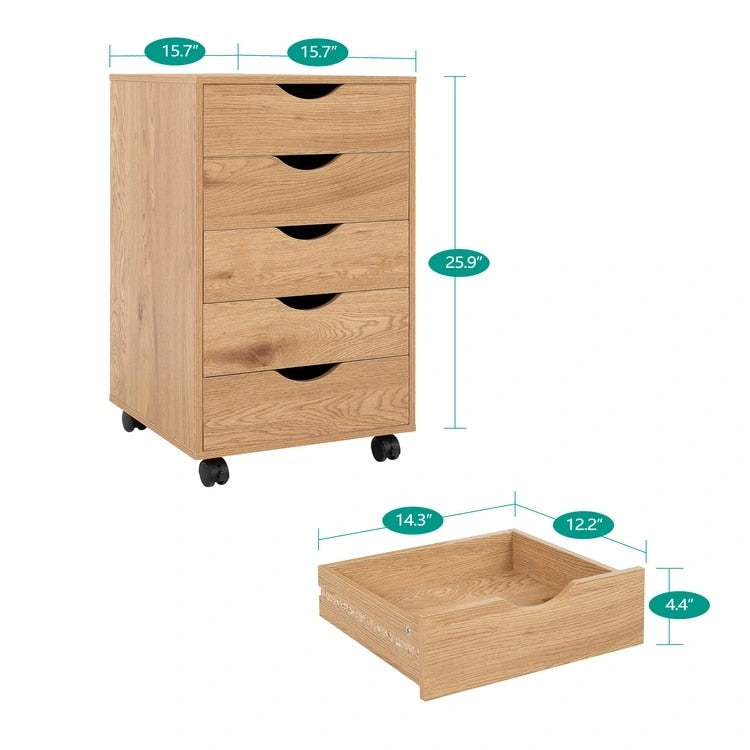 Espresso / White 5-Drawer Wooden File Cabinet with Wheels – 1 Person