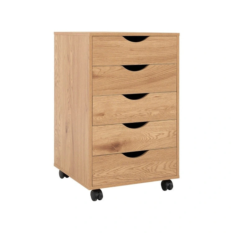 Espresso / White 5-Drawer Wooden File Cabinet with Wheels – 1 Person