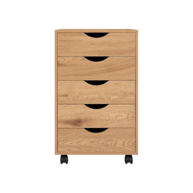 Espresso / White 5-Drawer Wooden File Cabinet with Wheels – 1 Person