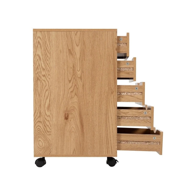 Espresso / White 5-Drawer Wooden File Cabinet with Wheels – 1 Person