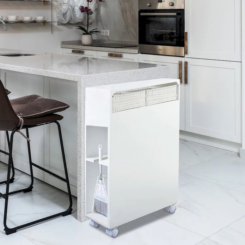White Painted Slide-Out Floor Cabinet with Drawers, 1-Person Use