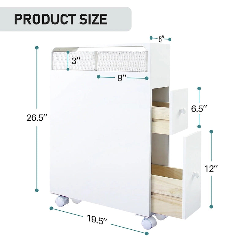 White Painted Slide-Out Floor Cabinet with Drawers, 1-Person Use