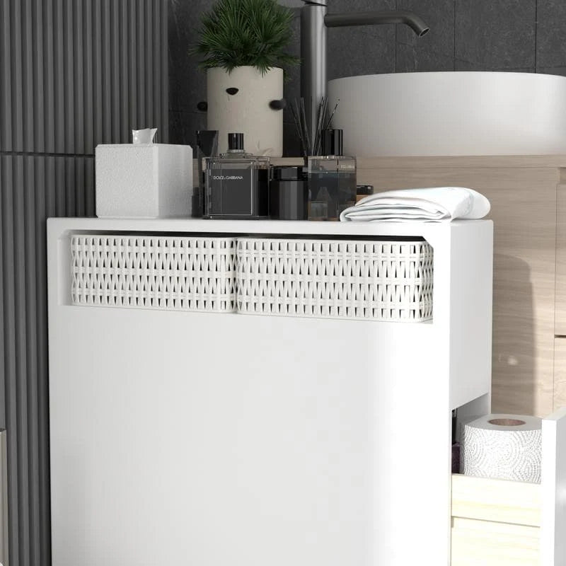 White Painted Slide-Out Floor Cabinet with Drawers, 1-Person Use
