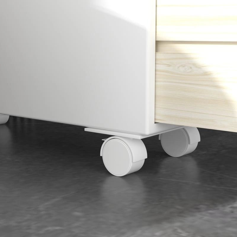 White Painted Slide-Out Floor Cabinet with Drawers, 1-Person Use