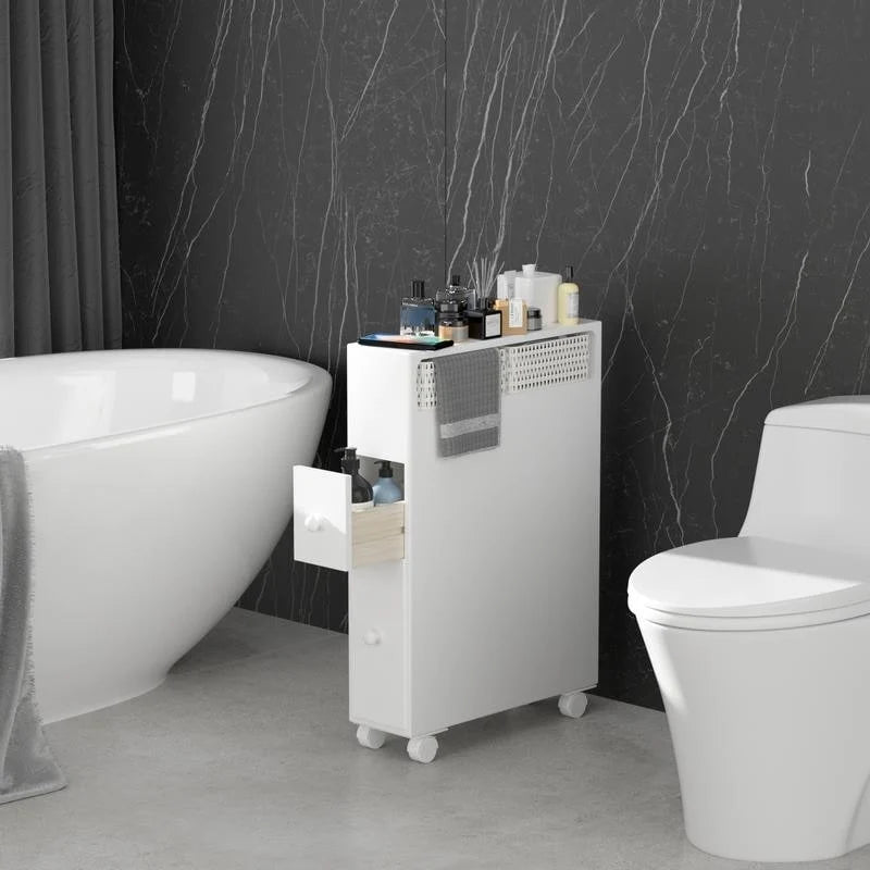 White Painted Slide-Out Floor Cabinet with Drawers, 1-Person Use