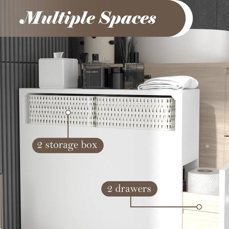 White Painted Slide-Out Floor Cabinet with Drawers, 1-Person Use