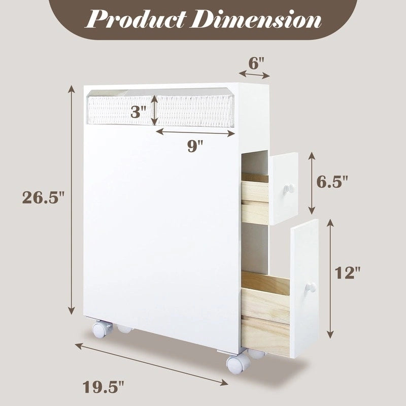 White Painted Slide-Out Floor Cabinet with Drawers, 1-Person Use