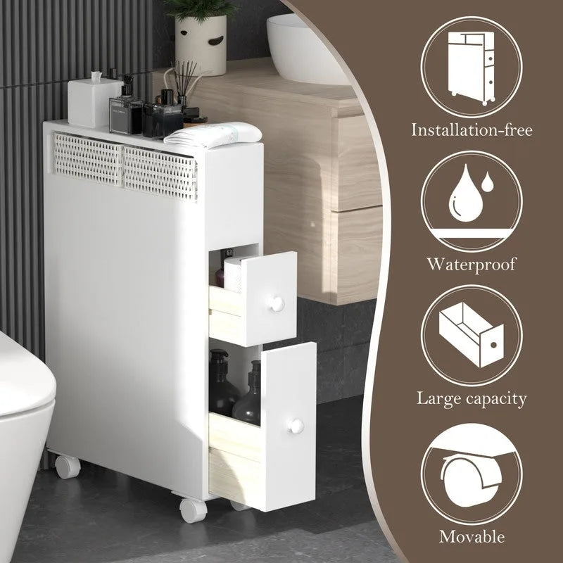 White Painted Slide-Out Floor Cabinet with Drawers, 1-Person Use
