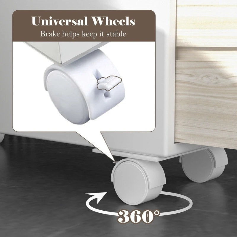 White Painted Slide-Out Floor Cabinet with Drawers, 1-Person Use