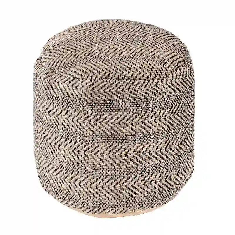 Natural Chevron Braided Jute Ottoman Pouf – Single Seat