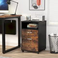 2-Drawer Mobile File Cabinet with Lock & Printer Stand – Rustic Brown / Black