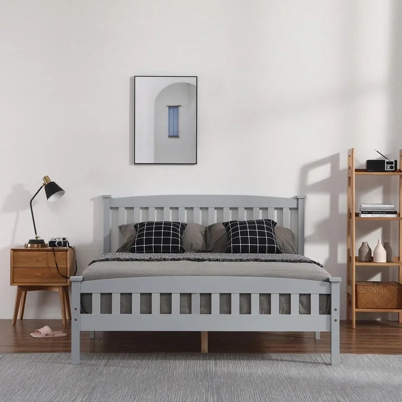 Wood / White / Grey Platform Bed with Headboard – Twin / Full / Queen