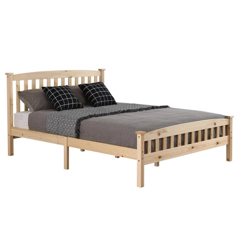 Wood / White / Grey Platform Bed with Headboard – Twin / Full / Queen