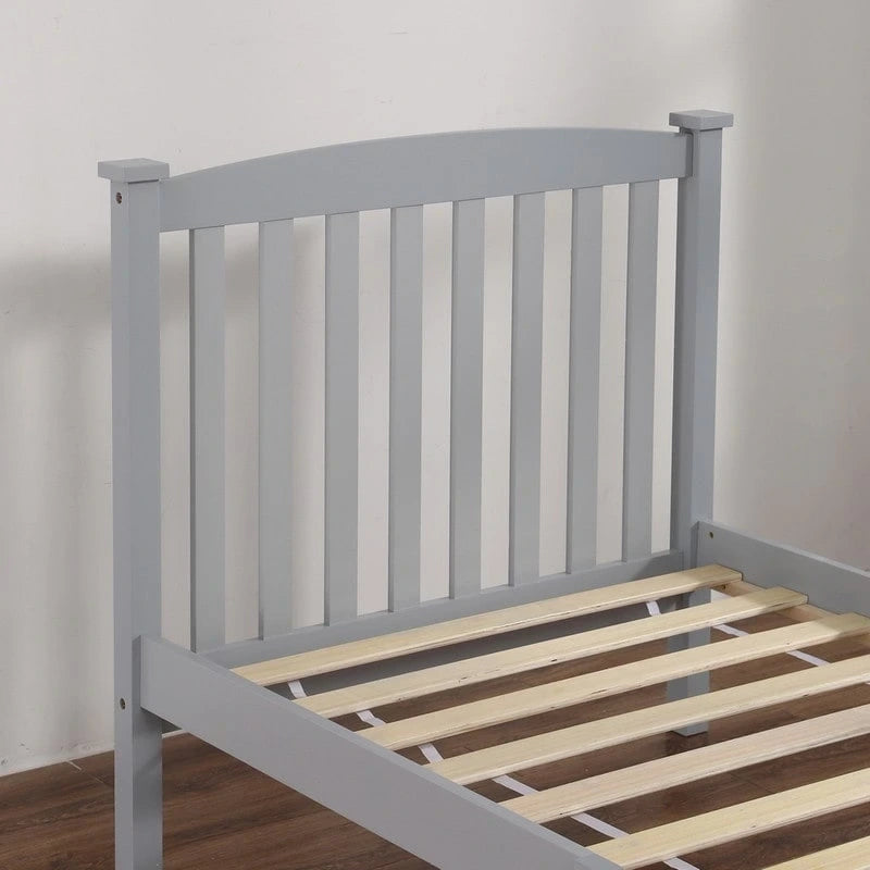Wood / White / Grey Platform Bed with Headboard – Twin / Full / Queen