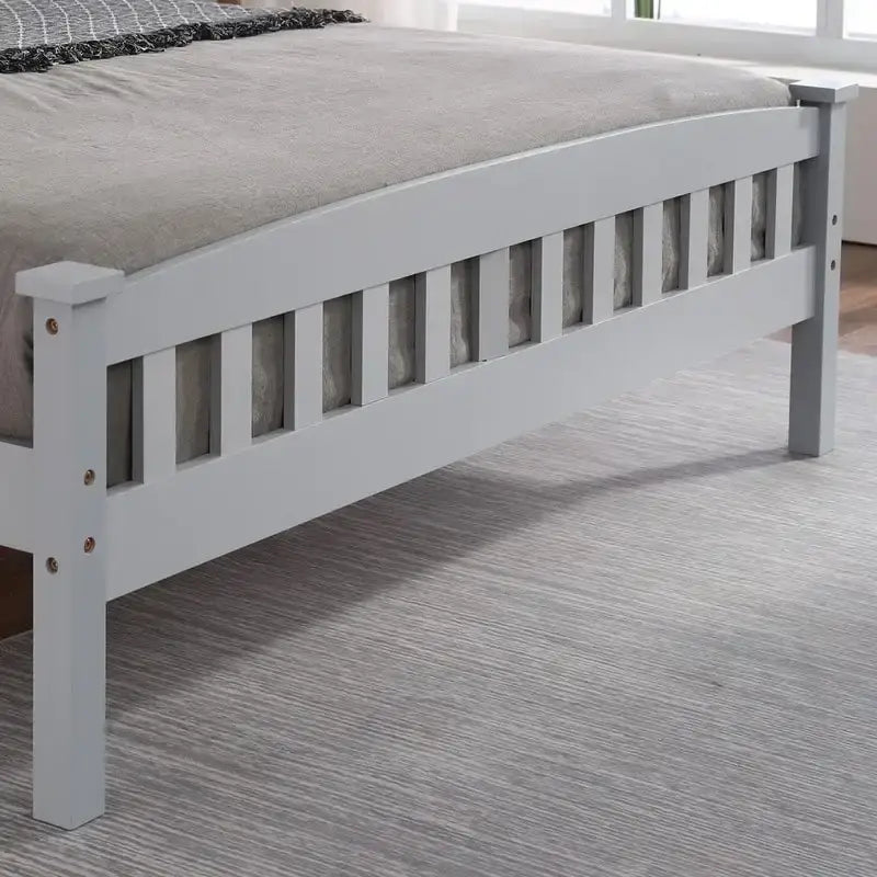 Wood / White / Grey Platform Bed with Headboard – Twin / Full / Queen