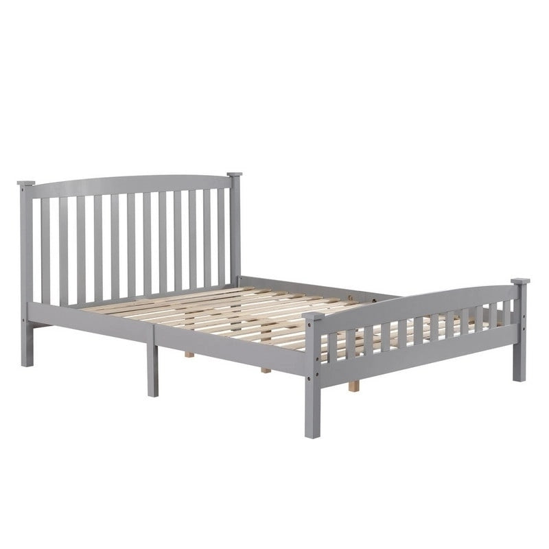 Wood / White / Grey Platform Bed with Headboard – Twin / Full / Queen