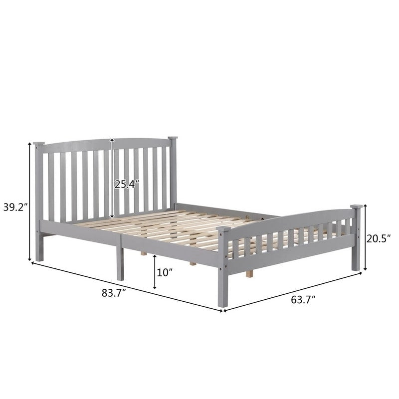 Wood / White / Grey Platform Bed with Headboard – Twin / Full / Queen