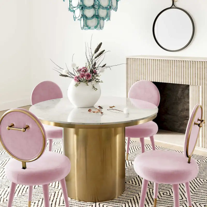 Oval Back Armless Velvet Dining Chair – Sea Blue / Bubblegum Pink / Black / Light Grey | Seats 1