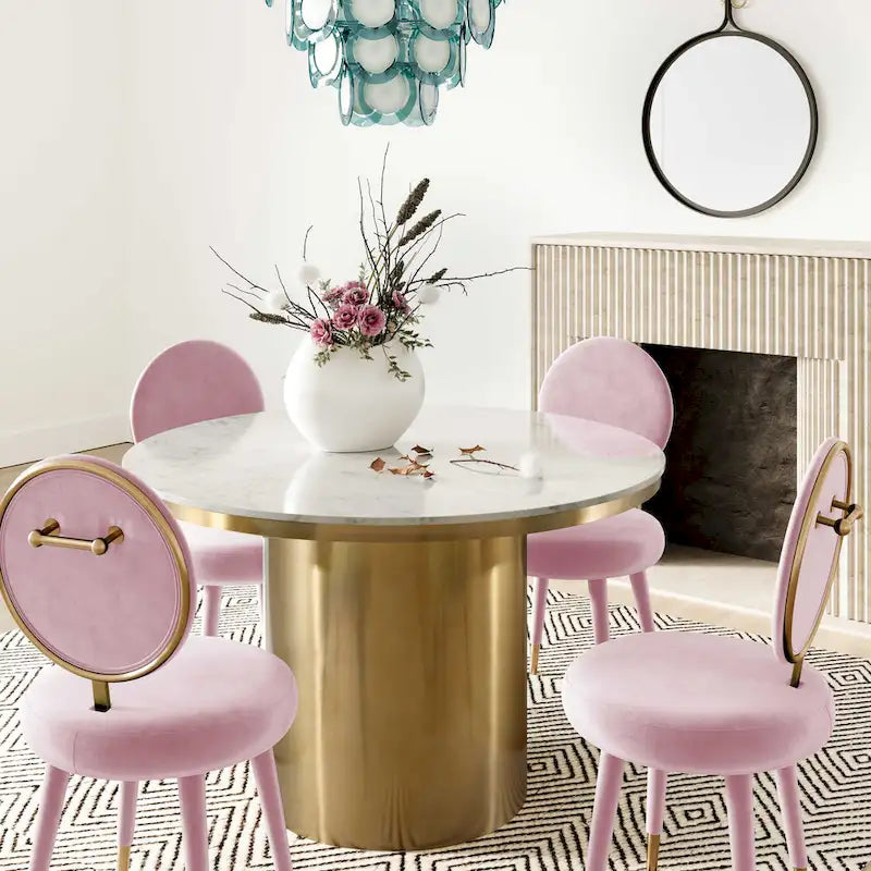 Oval Back Armless Velvet Dining Chair – Sea Blue / Bubblegum Pink / Black / Light Grey | Seats 1