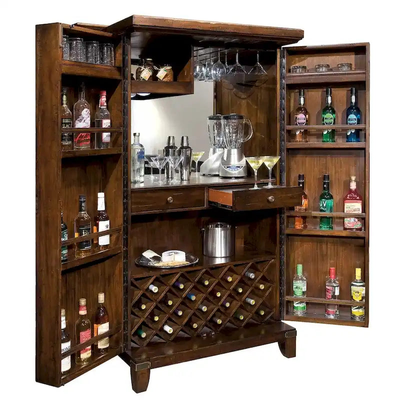 Brown Wood Veneer Liquor & Wine Cabinet – Single Door