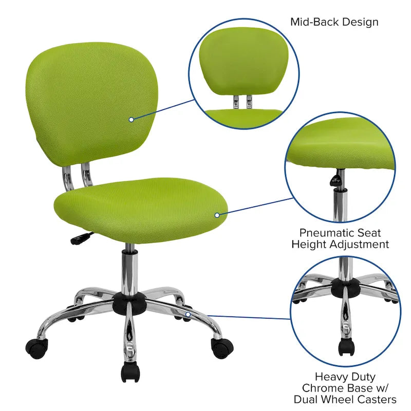 Multi-Color Armless Mid-Back Mesh Swivel Task Chair | Single-Person