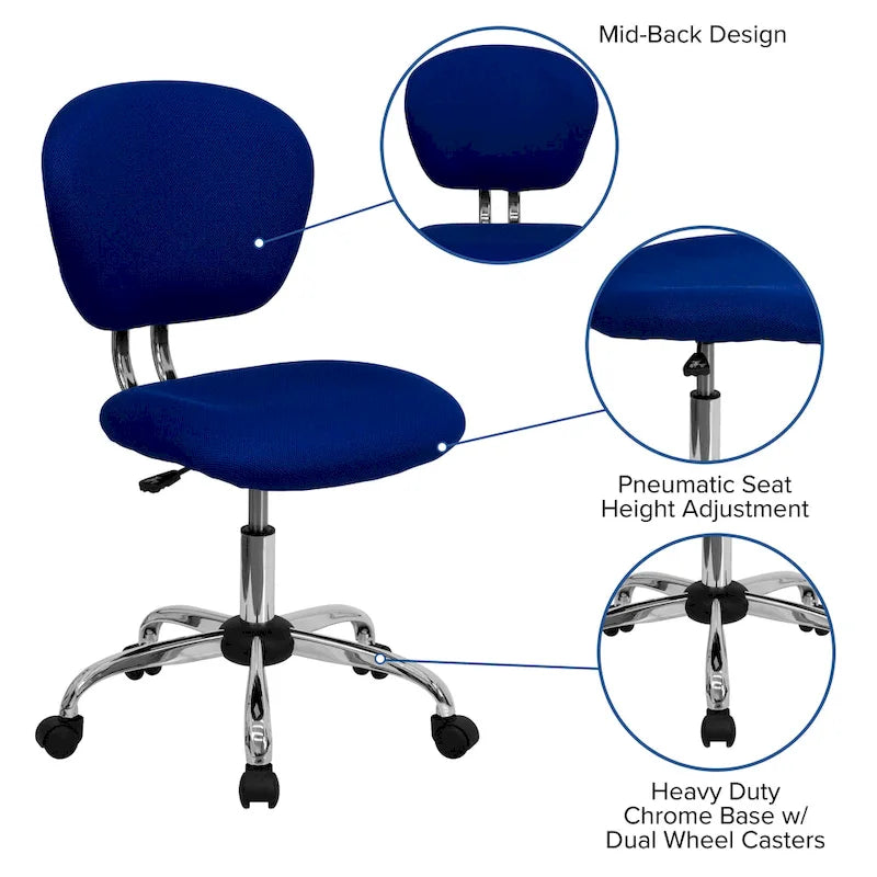 Multi-Color Armless Mid-Back Mesh Swivel Task Chair | Single-Person