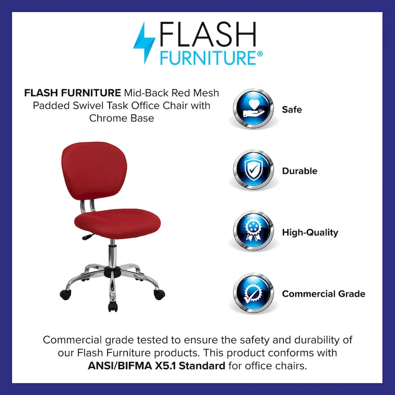 Multi-Color Armless Mid-Back Mesh Swivel Task Chair | Single-Person
