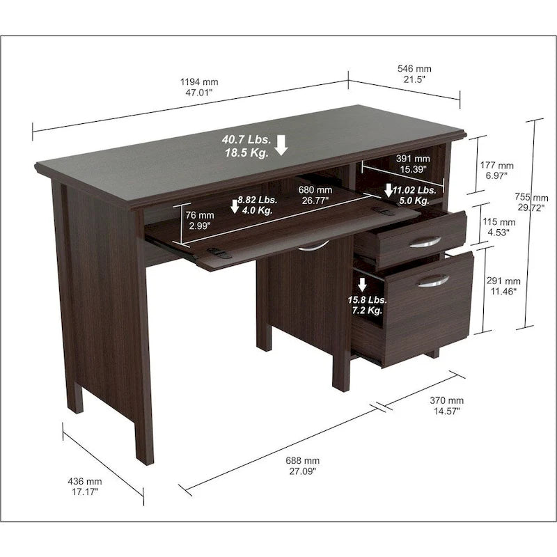 Espresso Computer Desk, Softform Drawers, Single User