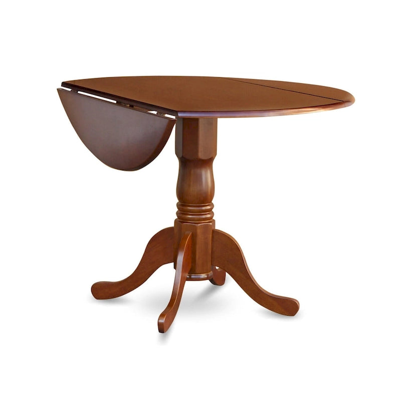 5-Piece Round Dropleaf Dining Set, Saddle Brown, Seats 4