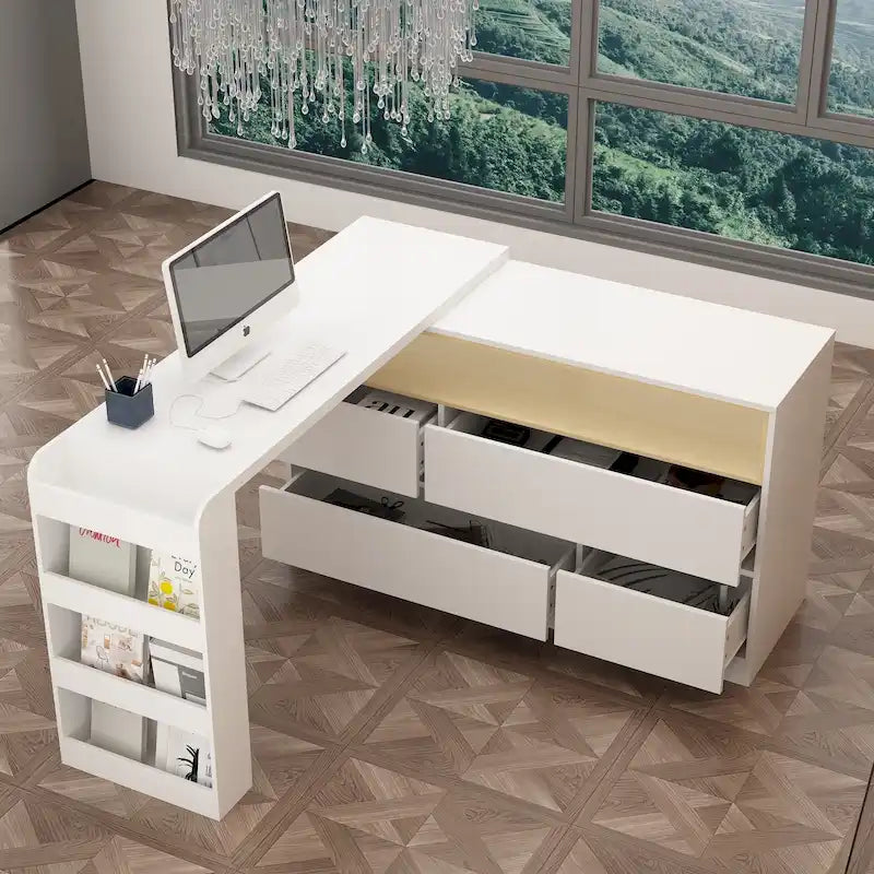 White / Black Modern L-Shape Desk Dresser – Single