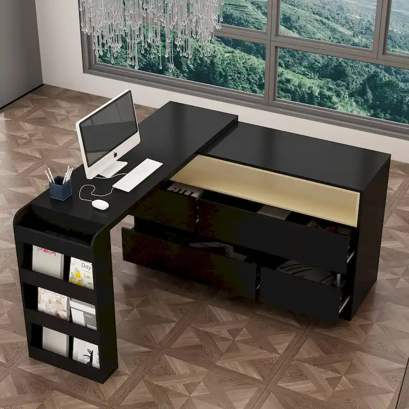White / Black Modern L-Shape Desk Dresser – Single