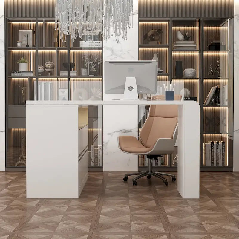 White / Black Modern L-Shape Desk Dresser – Single