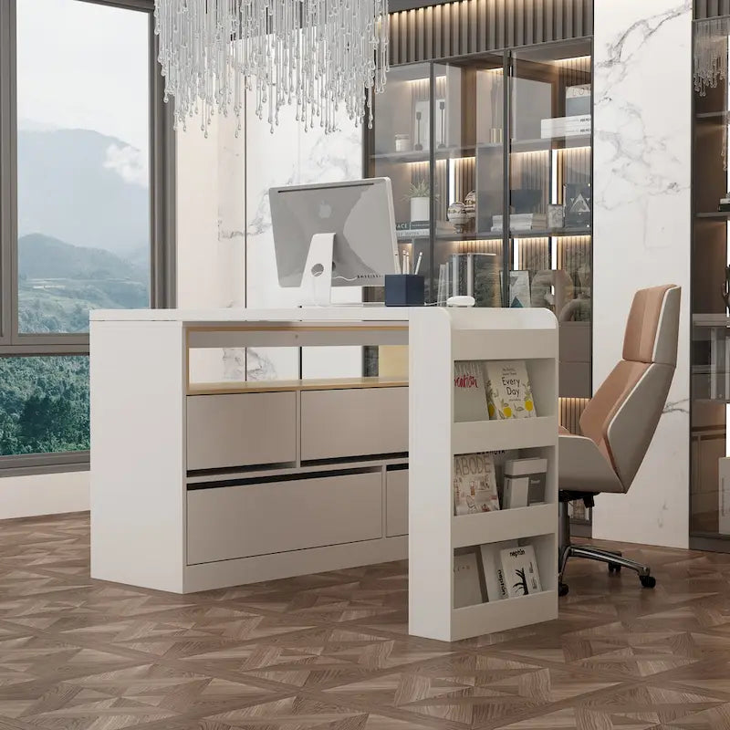 White / Black Modern L-Shape Desk Dresser – Single