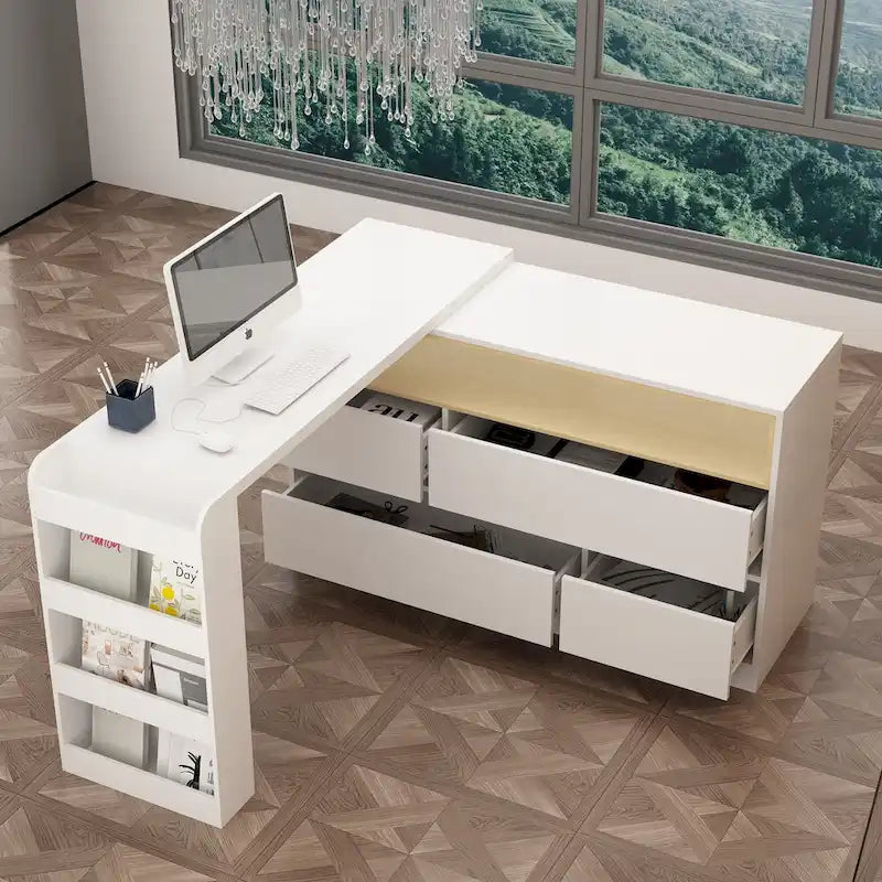 White / Black Modern L-Shape Desk Dresser – Single