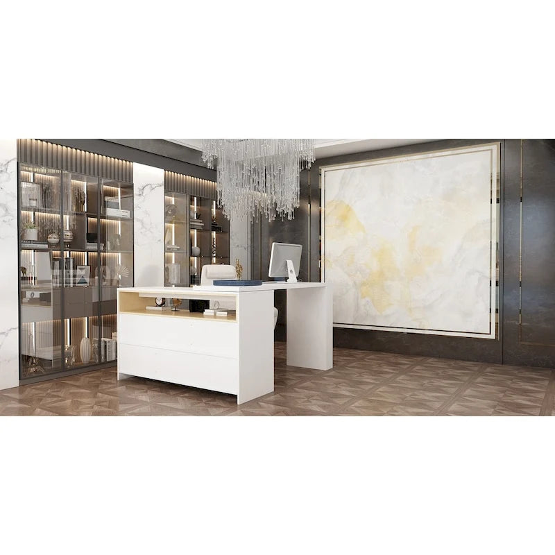 White / Black Modern L-Shape Desk Dresser – Single