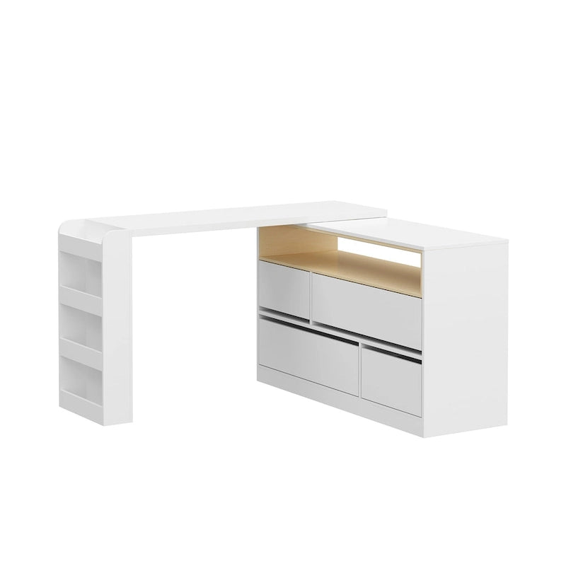 White / Black Modern L-Shape Desk Dresser – Single