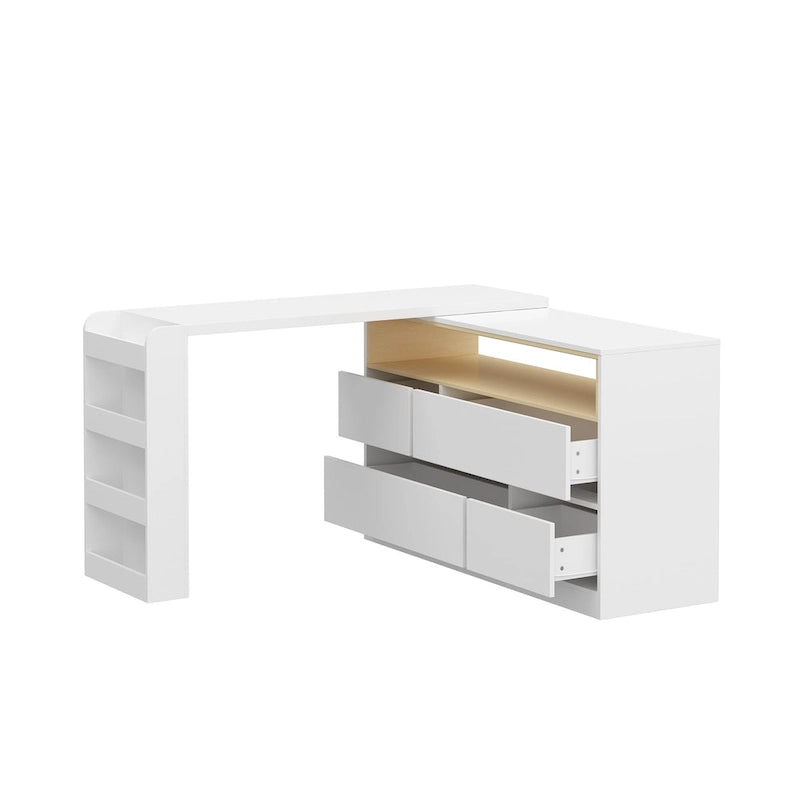 White / Black Modern L-Shape Desk Dresser – Single