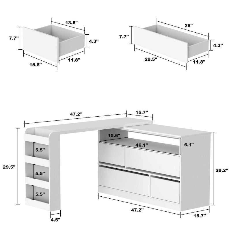 White / Black Modern L-Shape Desk Dresser – Single