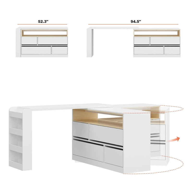 White / Black Modern L-Shape Desk Dresser – Single