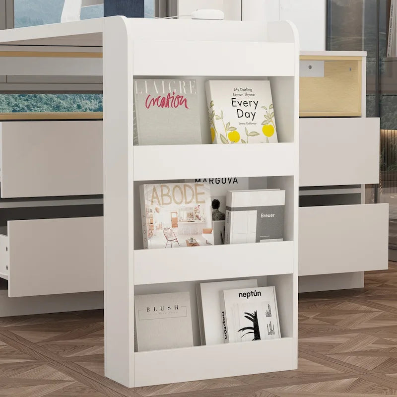 White / Black Modern L-Shape Desk Dresser – Single